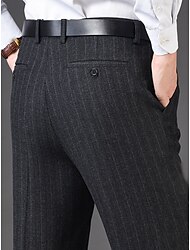 Men's Dress Pants Winter Pants Trousers Suit Pants Tweed Pants Pocket Stripe Comfort Breathable Outdoor Daily Going out Fashion Casual Smoky gray Dark Gray