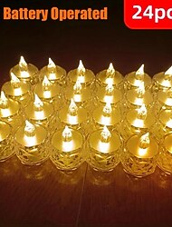 24ks LED elektronické svíčky světlo, mini růžový vzor refrakční halo projekční čajové svíčky, bateriové led bezplamenové svíčky na Valentýna, Vánoce, svatby