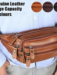 Schwarze Gürteltasche aus Leder für Herren mit mehreren Reißverschlusstaschen – stilvolle und funktionelle Gürteltasche für Reisen und den täglichen Gebrauch