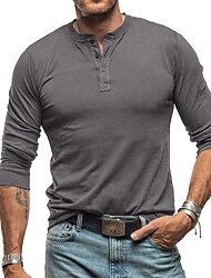 Men's Button T Shirt T Shirt Henley Shirt Tee Top Long Sleeve Henley Spring &  Fall Plain Fashion Designer Basic Vacation Street Going out Black White Royal Blue Top Tee for Men
