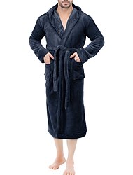 Men's Pajamas Robe Bathrobe Bath Gown 1 pcs Plain Stylish Casual Comfort Home Daily Bed Fleece Comfort Warm Hoodie Long Sleeve Pocket Fall Winter Black Dark Blue