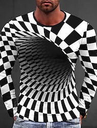 Gráfico Tecnologia Moda Designer Casual Homens Impressão 3D Camiseta Esportes Feriado Para Noite Camiseta Preto / Branco Preto Vermelho Manga Longa Gola Redonda Camisa Primavera & Outono Roupa S M L