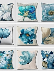 Capa de almofada dupla face com flor azul, 1 peça, macia, decorativa, quadrada, fronha para quarto, sala de estar, sofá, cadeira