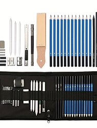 Bview Art 32er-Pack Zeichenstifte-Set, professionelles Zeichenset mit Skizzenstiften, Graphitkohlestiften in tragbarem Etui, Zeichenzubehör für Studenten, Erwachsene und Künstler