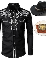 Set with Shirt Cowboy Hat PU Waist Belt Classical Retro Vintage West Cowboy Outfits Men's Cosplay Costume Carnival Casual Daily