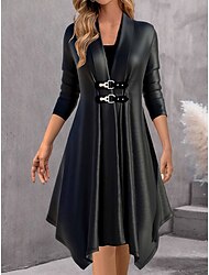 Women's Black Dress Casual Dress Winter Dress Midi Dress Patchwork Layered Outdoor Daily Date Fashion Streetwear Square Neck Long Sleeve 2023 Regular Fit Black Color S M L XL XXL Size