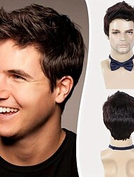 Men's Short Wigs 6 Inch Short Dark Brown Wigs Synthetic Straight Layered Wigs For Daily Cosplay Party Costume Wear