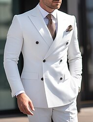 חליפות נשף לגברים לבנות חליפות חתונה בצבע אחיד 2 חלקים יומית עסקית פלוס מידה כפולה חזה שישה כפתורים 2024