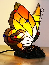 Lámpara de mesa de vidrieras de mariposa, lámpara de mesa de estilo retro, luz nocturna perfecta para regalo de inauguración de la casa