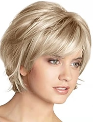 krátká blond paruka s ofinou směs blondýnek hnědé paruky pro bílé ženy přírodní nadýchané syntetické vlasy dámské paruky