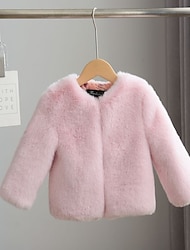 Kids Girls' Faux Fur Coat Solid Color Active School Coat Outerwear 3-10 Years Spring White Pink Red
