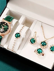 6pcs/set Women's Watch Luxury Rhinestone Quartz Watch Vintage Star Analog Wrist Watch & Jewelry Set Gift For Mom Her