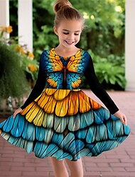 Girls' 3D Butterfly Dress Long Sleeve 3D Print Fall Winter Sports & Outdoor Daily Holiday Cute Casual Beautiful Kids 3-12 Years Casual Dress A Line Dress Above Knee Polyester Regular Fit