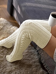 Women's Cable Knit Knee-High Winter Extra Long Winter Stockings Thicker Over Knee Socks No Show Leg Warmers