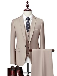 アイボリー/ブラック/バーガンディ メンズ ウェディング スーツ ビジネス スーツ 特別な日のバレンタインデー スーツ 3 ピース ノッチ ソリッド カラー スタンダード フィット シングルブレスト 1 ボタン 2024