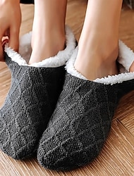 Women's Warm Solid Color Floor Socks Non Slip Plush Knitted Coral Fleece Socks No Show Socks