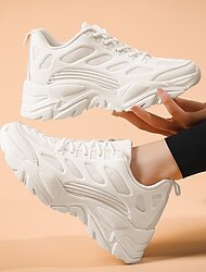 Női Tornacipők Fehér cipők Extra méret Platform cipők Szabadtéri Napi Lapos Kerek orrú Divat Sportos Alkalmi Gyalogló PU Fűzős Fekete Fehér Bézs