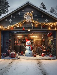 decorações de porta de natal capa de porta de garagem ao ar livre boneco de neve banner de porta de natal festa grande mural de porta decoração de fundo para decoração de parede de casa de férias