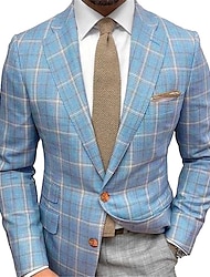 Homens Traje para coquetel Blazer O negócio Noite Formal Festa de Casamento Moda Casual Primavera & Outono Poliéster Xadrez Geométrico Bolsos Casual / Diário Não Trespassado Jaqueta esporte Amarelo