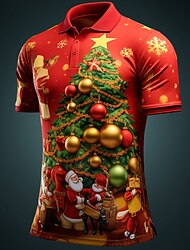 jul mäns jultomten 3d polo jultomten fritids golf kortärmad utomhus dagligt slitage streetwear höst/höst 3d print turndown gul vin röd polyester