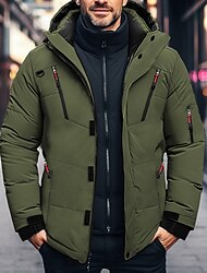 Voor heren Winterjas Winterjack Pufferjas Vetoketju Zak Polyester Zak Buiten Afspraakje Casual / Dagelijks Normaal Modieus Casual Thermisch Warm Winddicht Winter Effen Zwart Blauw Oranje Leger Groen