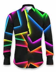 Geometry Artistic Men's Shirt Daily Wear Going out Fall & Winter Turndown Long Sleeve Black, White, Blue S, M, L 4-Way Stretch Fabric Shirt