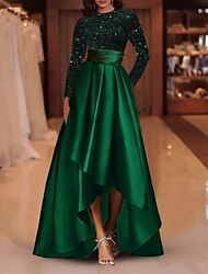 a-line cocktailklänningar gnistrande klänning röd grön klänning bröllopsgäst asymmetrisk långärmad juvelhals satin med paljett 2024