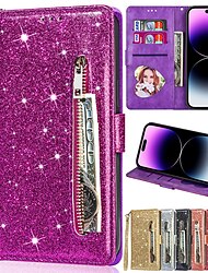 Phone Case For iPhone 15 Pro Max Plus iPhone 14 13 12 11 Pro Max Mini X XR XS Max 8 7 Plus Wallet Case with Stand Holder Bling Glitter Shiny Card Slot PU Leather