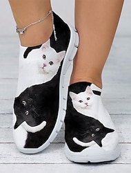 Women's Sneakers Slip-Ons Print Shoes Animal Print Plus Size Outdoor Daily Color Block Cat Summer Winter Flat Heel Round Toe Closed Toe Fashion Sporty Casual Running Walking Tissage Volant Loafer