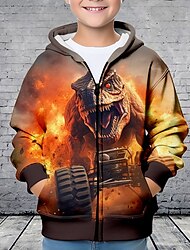 Boys 3D Dinosaur Hoodie Coat Outerwear Long Sleeve 3D Print Fall Winter Fashion Streetwear Cool Polyester Kids 3-12 Years Outdoor Casual Daily Regular Fit