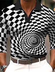 3D tisk Pánské Abstraktní 3D Tisk Venkovní Běžné / Denní Streetwear Polyester Dlouhý rukáv Přehnutý Polo tričko Bílá Vodní modrá Podzim zima S M L Lehce elastické Lapel Polo