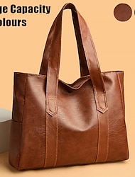 Women's Tote Shoulder Bag Hobo Bag PU Leather Outdoor Shopping Daily Zipper Large Capacity Waterproof Durable Solid Color Yellowish brown Black