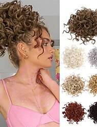Messy Bun Hair piece for Women Elastic Drawstring Loose Wave Curly Scrunchies Ponytail Extension Synthetic Hair Extensions Hair Bun for Women Daily Use-Light Smoky Brown