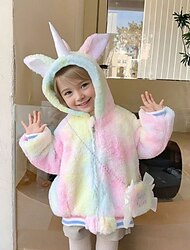 Niños Chica Abrigo de invierno camuflaje Adorable Escuela Abrigo Ropa de calle 2-8 años Primavera Chaqueta unicornio arcoiris + bolso