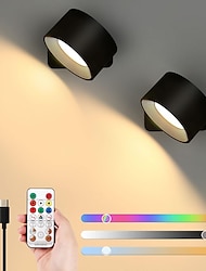 LED-Wandleuchten, 2 Stück, mit Fernbedienung, Sensor-Puck-Lampe, 3000 mAh, wiederaufladbar, batteriebetrieben, dreifarbig, dimmbar, magnetisch, 360° drehbar, kabelloses Licht für Schlafzimmer,