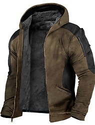 Herren Vollreißverschluss-Kapuzensweatshirt Kapuzenjacke Reißverschluss Kapuzensweatshirt Sweatjacke Flauschiger Sherpa Blau Dunkelgrün Braun Mit Kapuze Farbblock Reißverschluss Sport & Outdoor