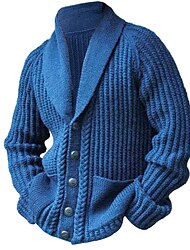 męski sweter sweter gruby kardigan przycięty sweter kabel zwykły zapinany na guziki zwykły szalowy kołnierz vintage rozgrzewki codzienna odzież na co dzień odzież odzież raglanowe rękawy jesień zima niebieski m l xl