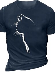 動物 猫 ブラック ホワイト アーミーグリーン Tシャツ 男性用 グラフィック コットン混 シャツ スポーツ クラシック シャツ 半袖 快適なTシャツ スポーツ・アウトドア 祝日 夏 ファッションデザイナーの衣類 S M L XL XXL XXXL