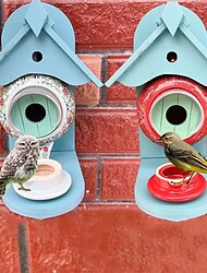 William Morris Teal Teapot Bird House and Feeder Wooden Metal Ceramic teapot Decoration Bird House for Outdoor Patio Garden Hanging Feeder