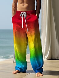 Rainbow Gradient LGBT Casual Men‘s 3D Print Pants Trousers Outdoor Street Going out Polyester Red Purple Green S M L Mid Waist Elasticity Pants