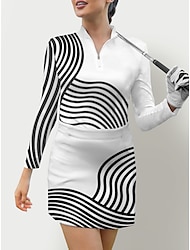Per donna POLO Rosa Chiaro Rosso Bianco / Nero Manica lunga Protezione solare Superiore Strisce Autunno Inverno Abbigliamento da golf da donna Abbigliamento Abiti Abbigliamento