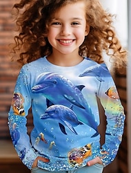 Girls' 3D Dolphin Tee Shirt Long Sleeve 3D Print Spring Fall Active Fashion Cute Polyester Kids 3-12 Years Crew Neck Outdoor Casual Daily Regular Fit