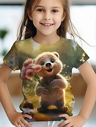 Girls' 3D Cartoon Bear Tee Shirt Short Sleeve 3D Print Summer Active Fashion Cute Polyester Kids 3-12 Years Crew Neck Outdoor Casual Daily Regular Fit