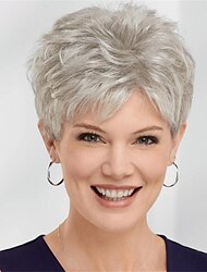 Synthetic Wig Curly Pixie Cut Machine Made Wig Short A1 Synthetic Hair Women's Soft Fashion Easy to Carry Silver