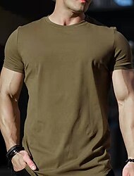 Men's Summer Shirt T shirt Tee Crew Neck Short Sleeve Sports & Outdoor Vacation Going out Casual Daily Soft Plain Black White Activewear Fashion Sport