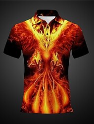 Phoenix Men's Abstract 3D Print Outdoor Daily Wear Streetwear Polyester Short Sleeve Turndown Polo Shirts White Red Spring & Summer S M L Micro-elastic Lapel Polo