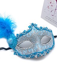 Шарик для макияжа, кружевная маска принцессы с перьями, детская маска для глаз на половину лица, женская синяя маска для Хэллоуина, реквизит
