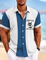 Cat Letter Casual Men's Shirt Outdoor Street Casual Daily Summer Turndown Short Sleeve Black Blue Green S M L Shirt