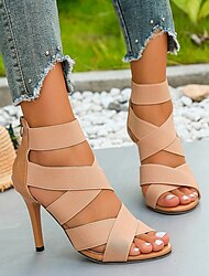 Women's Heels Sandals Sexy Shoes Strappy Heels Party Daily Zipper Stiletto Heel Pointed Toe Round Toe Fashion Casual PU Zipper Almond