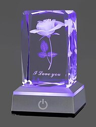 1 bola de cristal rosa 3D con lámpara de color LED, romántica luz nocturna de rosas te amo, día de Navidad de Acción de Gracias, día de la madre, regalos de cumpleaños para novia, esposa, madre o